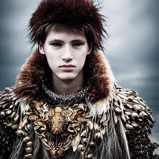 Image similar to a portrait of a beautiful young druid male wearing an alexander mcqueen armor , photographed by andrew thomas huang, artistic