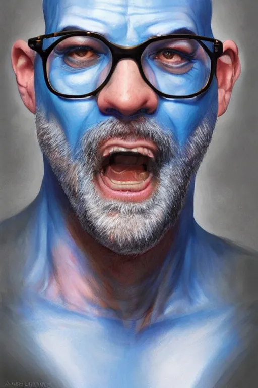 Image similar to David Cross as blue man. digital painting, artstation, concept art, smooth, sharp focus, illustration, art by artgerm and donato giancola and Joseph Christian Leyendecker, Ross Tran, WLOP