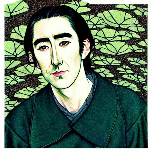 Image similar to “ lee pace portrait by ikenaga yasunari and ayana otake and ko rakusui, 6 0 s poster, drawing, realistic, sharp focus, japanese, dreamy, nostalgia, faded, golden hues, floral clothes ”