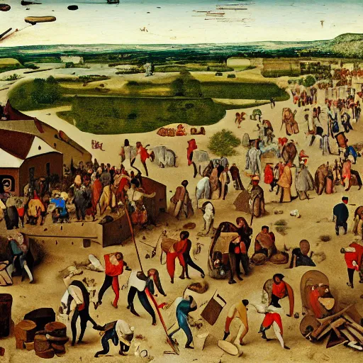 Prompt: a bruegel painting of rationalists trying to prevent an artificial general intelligence from destroying the world