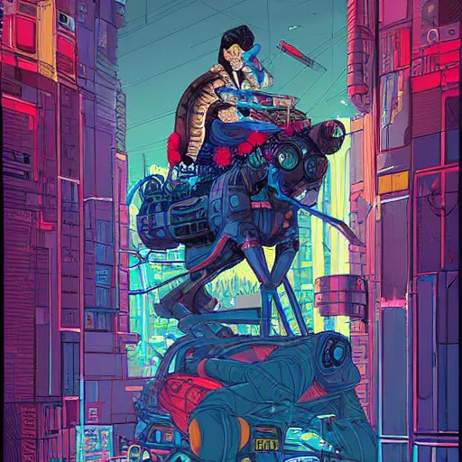 Image similar to a painting of a cyberpunk circus, illustration, painted by josan gonzalez