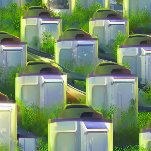 Image similar to beautiful happy picturesque charming organic futuristic sci - fi town of pod homes integrated in nature. beautiful light. grainy and rough. soft colour scheme. beautiful artistic vector graphic design art by lurid. ( 2 0 2 2 )