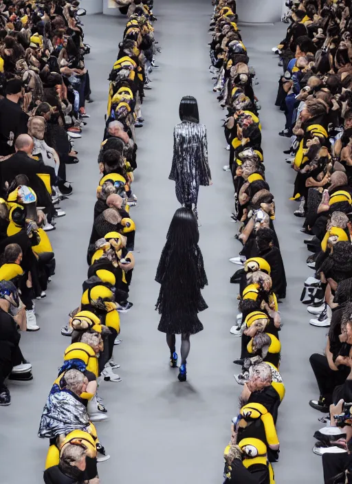 Image similar to hyperrealistic and heavy detailed balenciaga runway show of minions, leica sl 2 5 0 mm, vivid color, high quality, high textured, real life