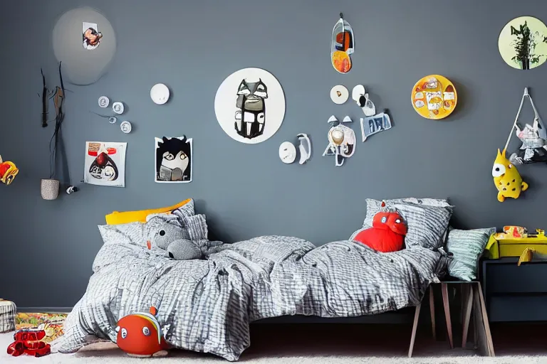 Prompt: IKEA catalogue photo of a children's bedroom with Totoro, Studio Ghibli, Soot sprites, Hayao miyazaki