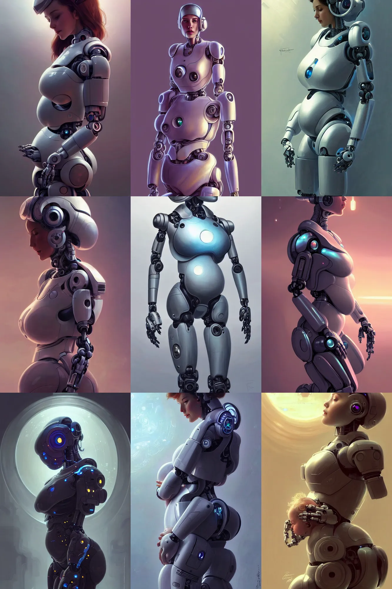 Prompt: beautiful female robot pregnat with an human baby, sci-fi mech suit with belly glass, futuristic, cyberpunk, sci-fi, fantasy, , elegant, highly detailed, digital painting, artstation, pinterest, concept art, smooth, sharp focus, illustration, art by artgerm and greg rutkowski and alphonse mucha