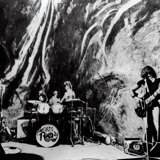 Image similar to the doors playing a show painted on a cave wall