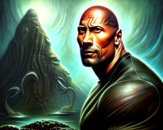 Image similar to lovecraft biopunk portrait of dwayne johnson, fractal background, by tomasz alen kopera and peter mohrbacher