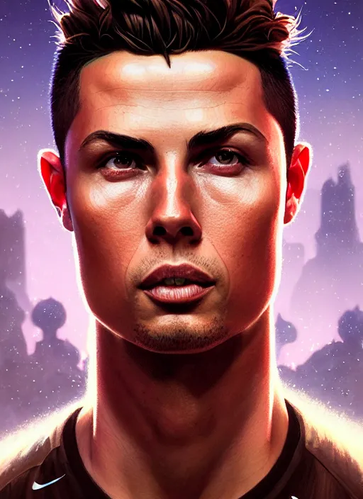 Image similar to highly detailed portrait of ronaldo phenomenal, stephen bliss, unreal engine, fantasy art by greg rutkowski, loish, rhads, ferdinand knab and lois van baarle, ilya kuvshinov, rossdraws, tom bagshaw, alphonse mucha, global illumination, detailed and intricate environment