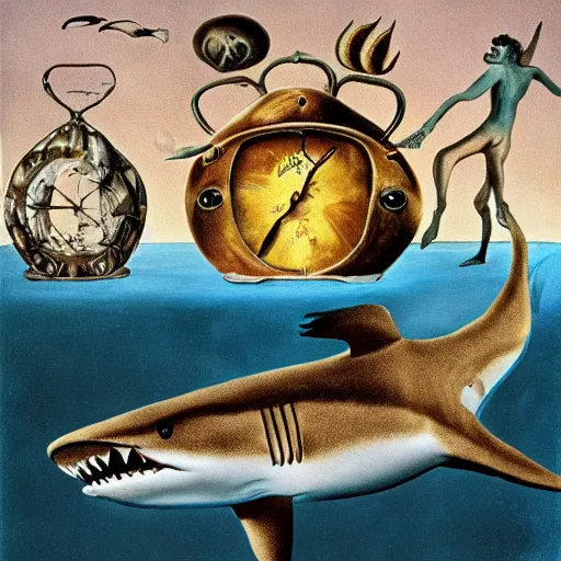 Image similar to sharks in the persistence of memory of salvador dali