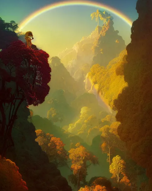 Prompt: magical morning in shangri - la, coherent design, symmetrical, concept art, vivid color, complementary color, golden ratio, detailed, sharp lines, intricate, rainbowshift, by maxfield parrish, by peter mohrbacher, by gustave dore, by alphonse mucha, deviantart, octane render