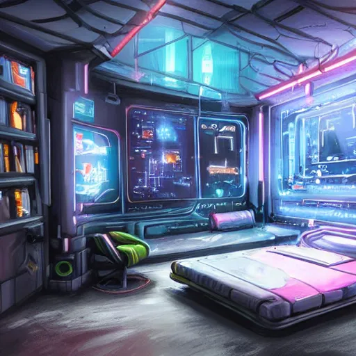 Prompt: a cyberpunk bed