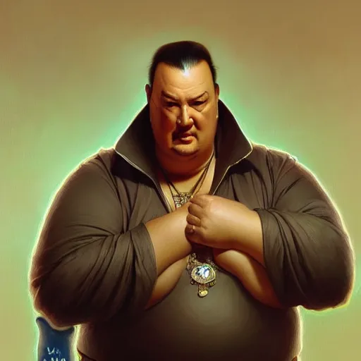 Image similar to Big Chungus Obese Steven Seagal, fantasy, intricate, elegant, highly detailed, digital painting, artstation, concept art, matte, sharp focus, illustration, art by Artgerm and Greg Rutkowski and Alphonse Mucha