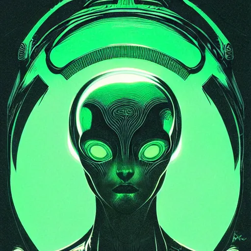 Image similar to portrait top light, by killian eng and joe fenton and martin deschambault and conrad roset, inspired by alien movie 1 9 7 9, green duotone print, etching, fine, sharp high detail,