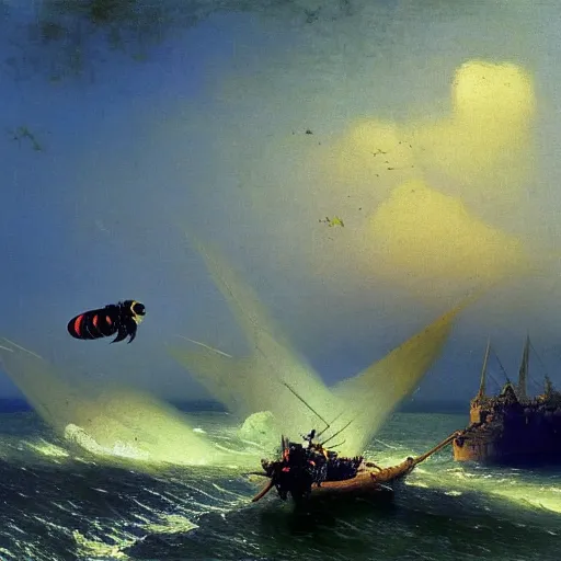 Image similar to Dwarf bees landing in Normandy, 1944, Aivazovsky.