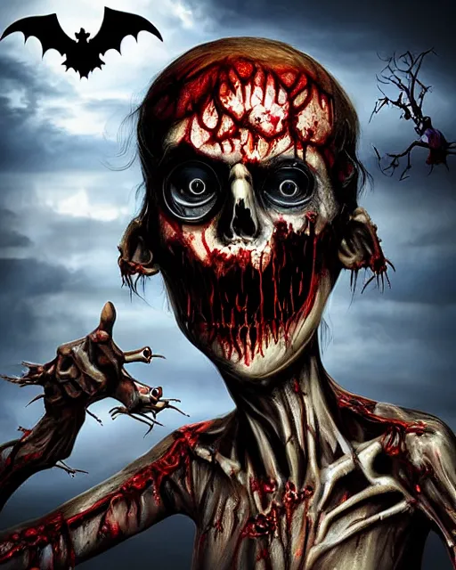 Image similar to halloween zombie pirate theme surrealist art in the styles of igor morski, jim warren, and a tim burton film, intricate, hyperrealistic, accurate facial details, profile picture with chromakey!!!!! background, volumetric lighting