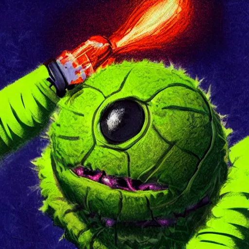 Image similar to a tennis ball monster, tennis ball, dark, chalky, stanger things, digital art, fantasy, magic, trending on artstation, ultra detailed, professional illustration by Basil Gogos