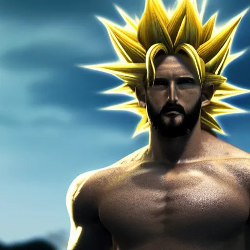 Prompt: jesus Christ as super saiyan, lightning in the sky, glowing, highly detailed, focus, photorealistic, cryengine