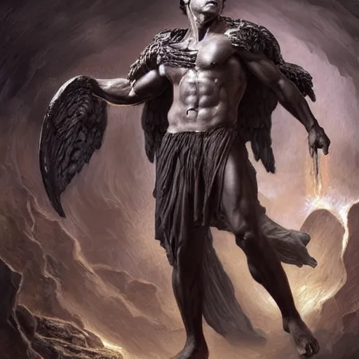 Prompt: sylvester stallone as an angel standing in the front of gates of hell. angel is draped with bones. digital painting. art station. mood lighting. skindness, highly detailed, concept art, intricate, sharp focus, einar jonsson and bouguereau - h 1 2 0 0