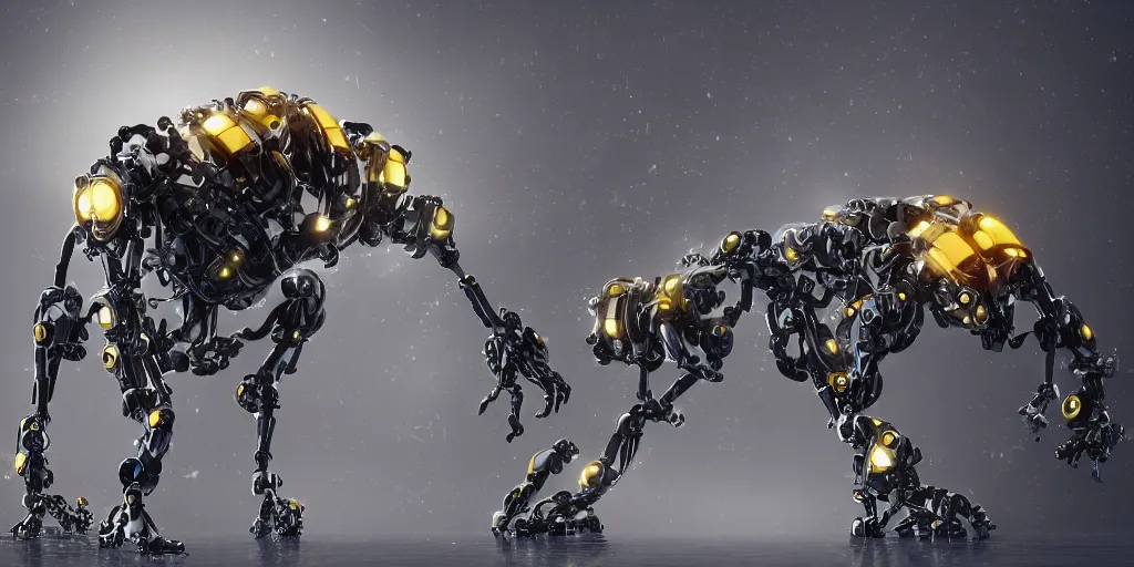 Image similar to photo of cybermorphic robotic animal Phosphorite creatures bees robotics advanced cybernetics Smart bionicle give structure Unreale engine Vray organism biomimmicry exoskeleton Biomorph hydraulics trending on behance visualisation industrial design trending on artstation