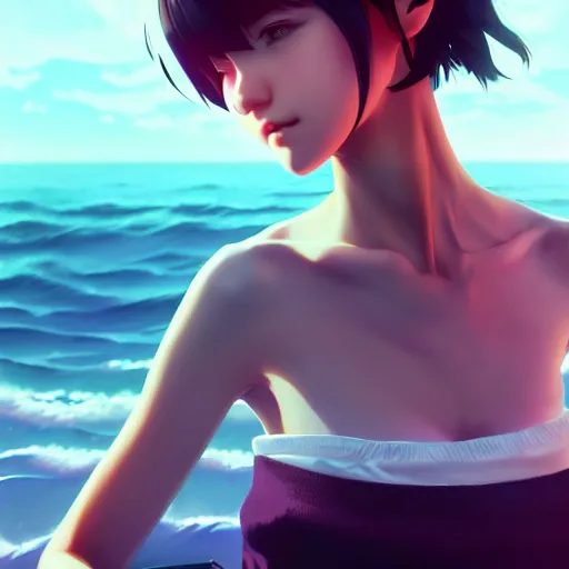 Image similar to girl by ilya kuvshinov, rtx reflections, octane render 1 2 8 k, extreme high intricate details by wlop, digital anime art by ross tran, wide shot, close up shot, composition by sana takeda, dramatic lighting by greg rutkowski