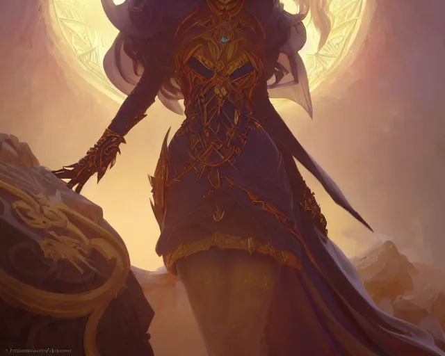 Image similar to level 1 0 warlock, deep focus, d & d, fantasy, intricate, elegant, highly detailed, digital painting, artstation, concept art, matte, sharp focus, illustration, hearthstone, art by artgerm and greg rutkowski and alphonse mucha