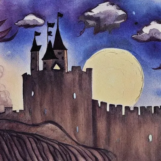 Prompt: Castle+moon+river+painting+ evil+smoke