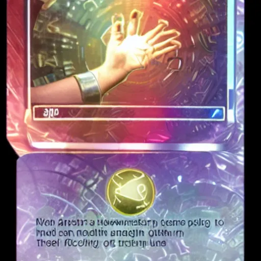 Prompt: An open hand holding a holographic stack of coins, Android Netrunner