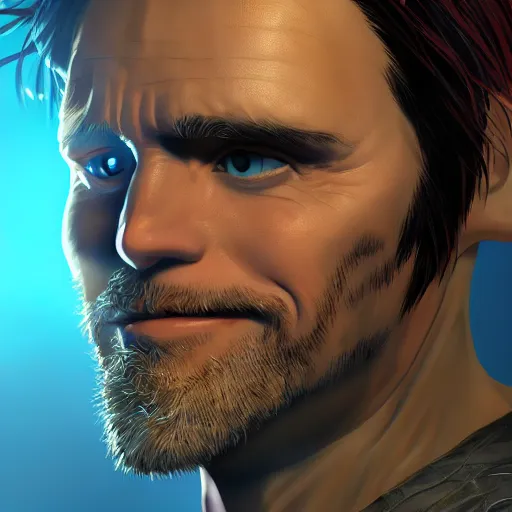 Image similar to portrait of jim carrey the geomancer, anime fantasy illustration by tomoyuki yamasaki, kyoto studio, madhouse, ufotable, square enix, cinematic lighting, trending on artstation