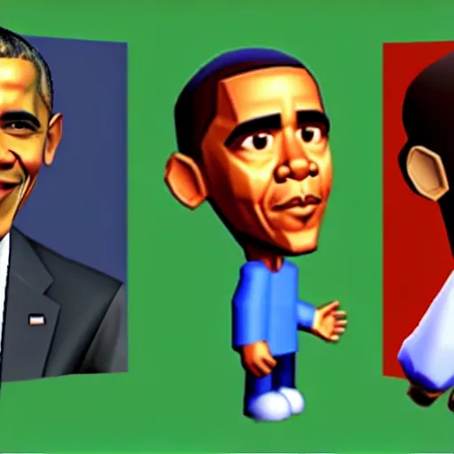 Image similar to barack obama stars in a 3 d platformer released in 1 9 9 8 for the nintendo 6 4. low poly.