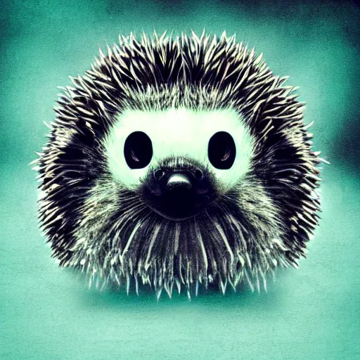 Prompt: hedgehog face in creepy scary nightmare atmosphere, realsitic