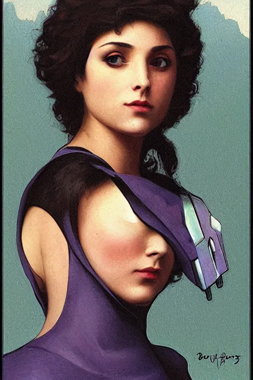 Image similar to portrait of raven, perfect future, iridescent color palette, art by bouguereau, 1 9 7 0 s retro future robot android. muted colors