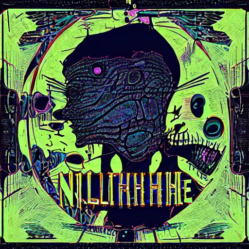 Prompt: nightmare blues, glitches, album cover illustration