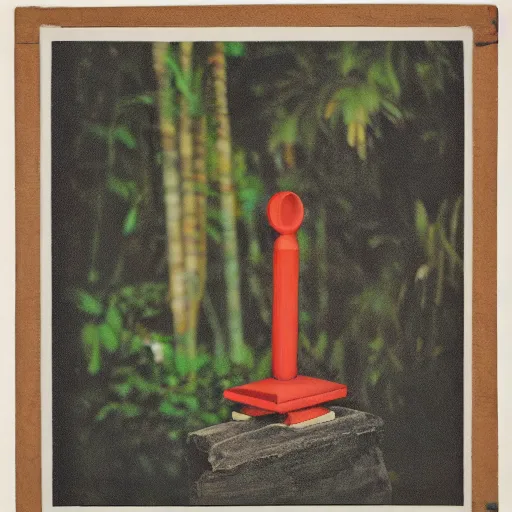 Image similar to A three color offset photography of single ((ethnographic )) object on display, anthropology of wonder, tropicalism, conceptual, exotic artifacts, colonial expedition, exhibition, 60s style