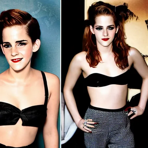 Prompt: pin-up girl Emma Watson and Kristen Stewart