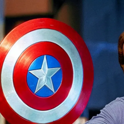 Image similar to Arnold Schwarzenegger playing Captain America on The Avengers