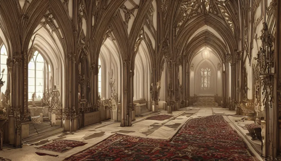 Prompt: Beautiful interior of a classy Neo-Gothic castle, hyperdetailed, artstation, cgsociety, 8k