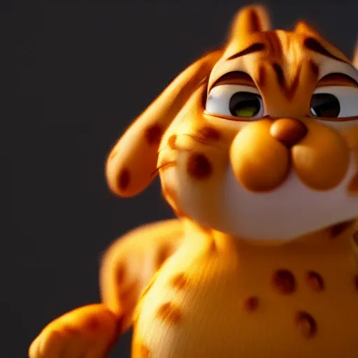 Image similar to still photo of garfield, highly detailed, photorealistic portrait, bright studio setting, studio lighting, crisp quality and light reflections, unreal engine 5 quality render