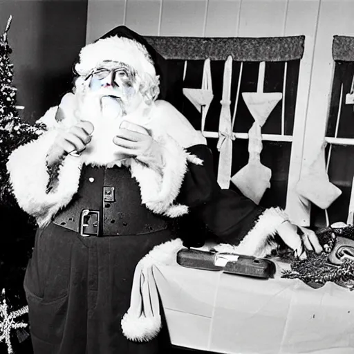 Prompt: vintage government santa autopsy photos