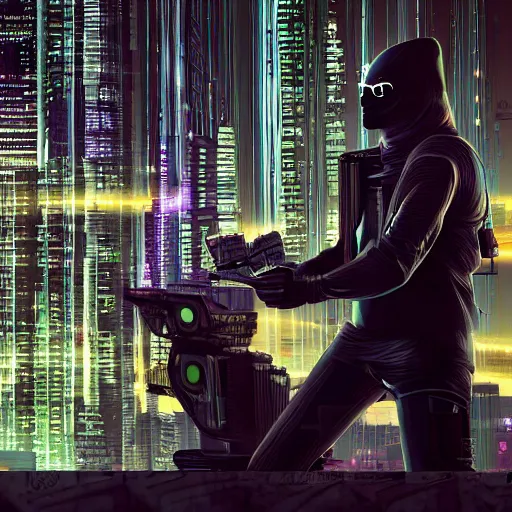 Image similar to cyberpunk hacker in front of bangkok by kashin, wadim