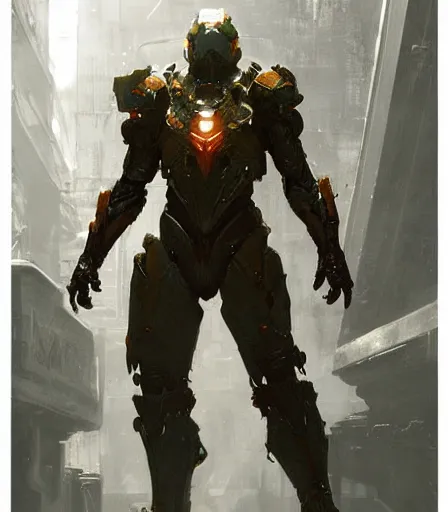 Prompt: Anthem video game armor concept art, muted colors, intricate painting, by Craig Mullins, artstation, hyper detailed, cinematic