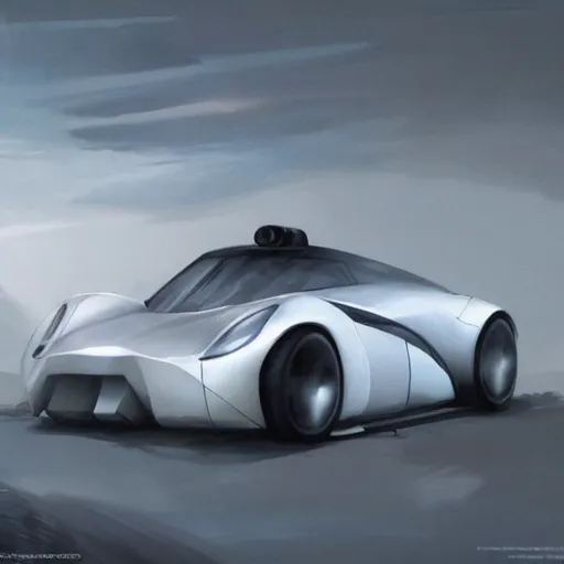 Image similar to full view of a car, elegant, digital painting, concept art, smooth, sharp focus, art style from Wang Ke and Greg Rutkowski and Bruce Kaiser and Scott Robertson and Dmitry Mazurkevich and Doruk Erdem and Jon Sibal, small style cue from Blade Runner and Minority Report and iRobots