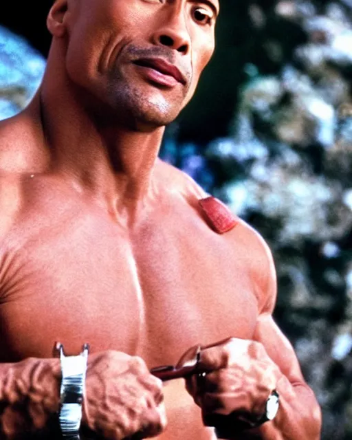 Image similar to film still close up shot of dwayne johnson as inspector clouseau from the movie the pink panther. photographic, photography