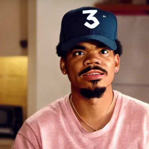 Image similar to a tv still of Chance The Rapper starring as a college student in a 1998 sitcom, 40mm lens