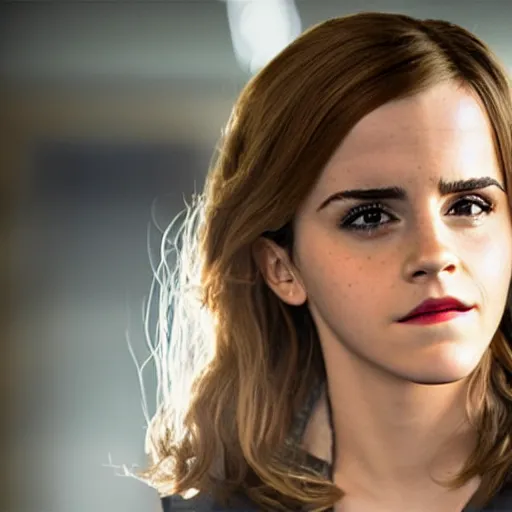 Image similar to a still of emma watson in iron man