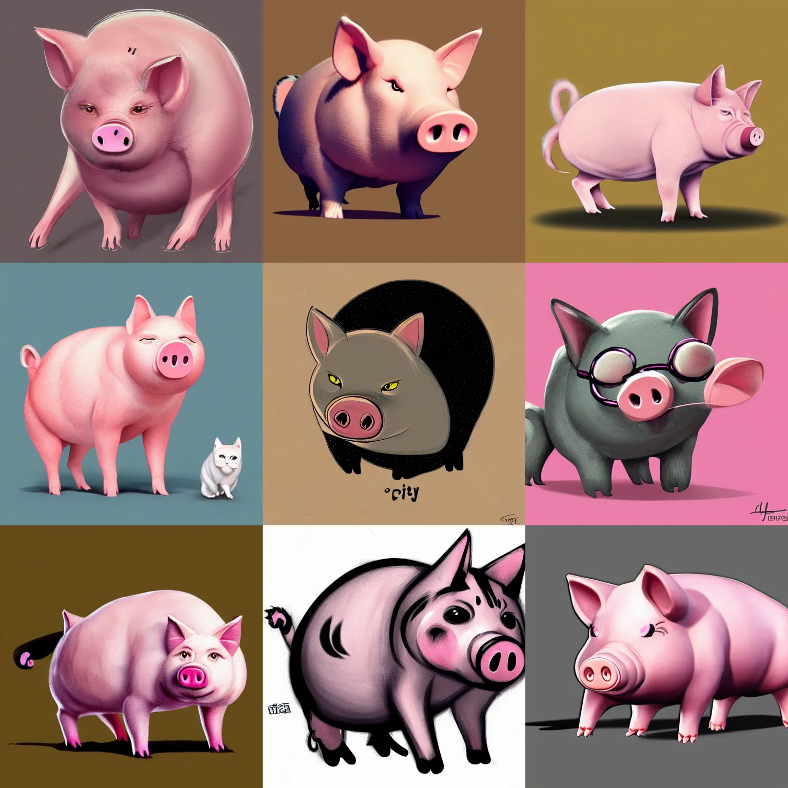 Prompt: Piggy cat, catty pig, pig and cat in one animal, concept art, artstation art