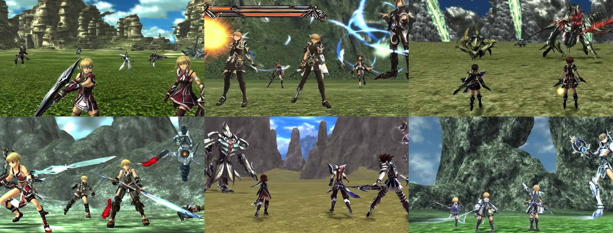 Prompt: intricate detailed screenshot of Xenoblade prequel gameplay, GameCube 2004