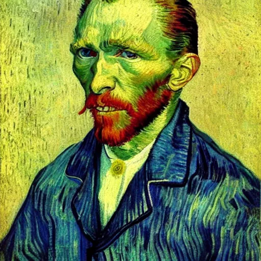 Image similar to Selfportrait by Van Gogh painting by Hieronymus Bosch