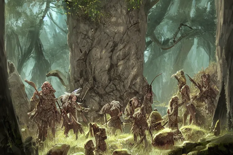 Image similar to dungeons and dragons fantasy painting, platoon of ashigaru mice emerge from the forest, tanegashima, hooded cloaks, whimsical and cute, determined expressions, watery eyes, anime inspired by krenz cushart, brown fur, tufty whiskers, feathered arrows, bamboo forest, dawn lighting, by brian froud jessica rossier and greg rutkowski