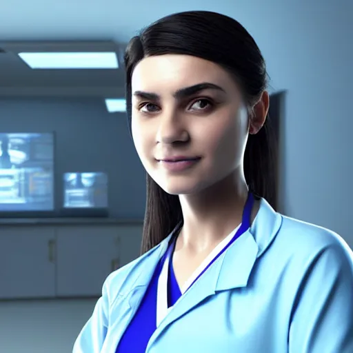 Prompt: A proud and happy Afghan girl working as a surgeon in a futuristic hospital, digital art, unreal engine 5, cinema4D, octane render, Detailed, cinematográfic