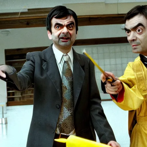 Image similar to film still of Mr Bean in Kill Bill